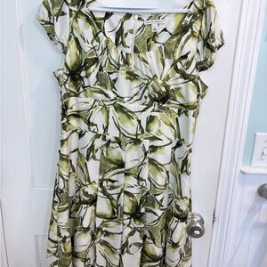 Banana Republic Pear Print Fit & Flare Dress Size 12 Green Fruit Print